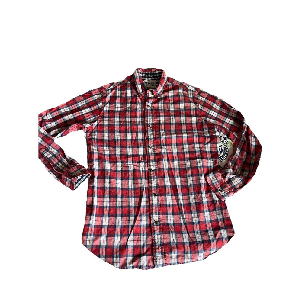 Old School Brand Red Plaid Button Up Size Medium Western Casual Cotton